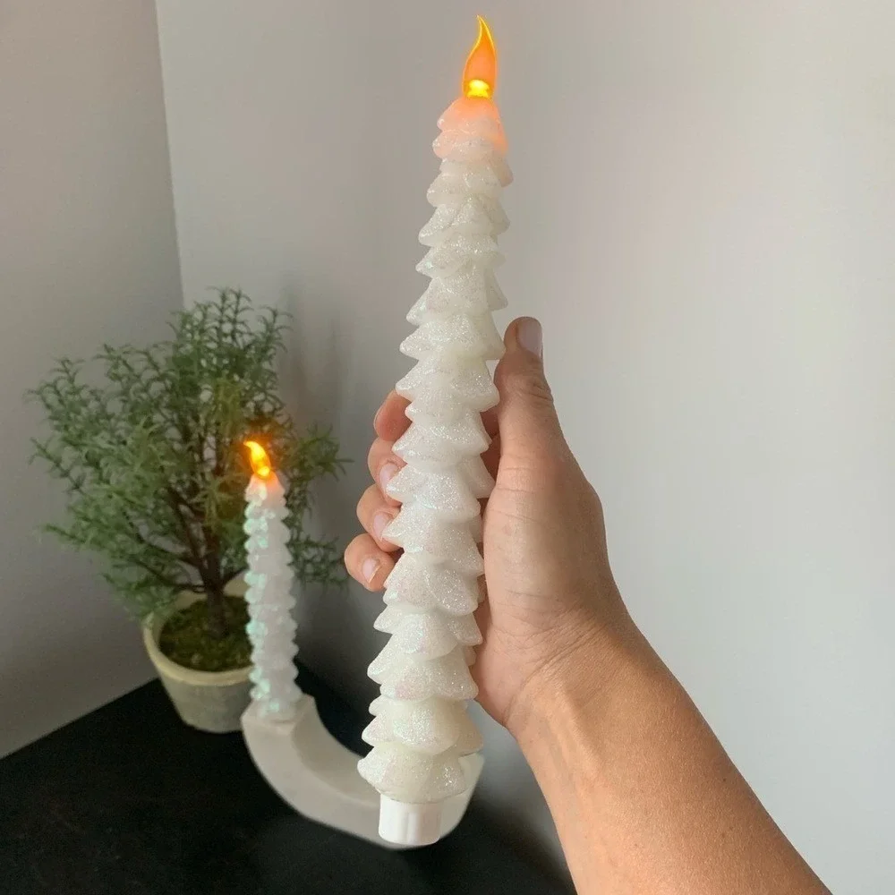 Pier 1 imports 2 pack flameless LED tapers candlestick glitter Christmas holiday